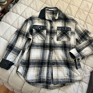 Staccato leather trim shacket